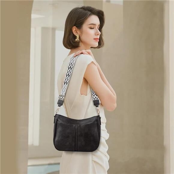 Vegan Leather Hobo Bag for Women Black - Picture 2 of 6